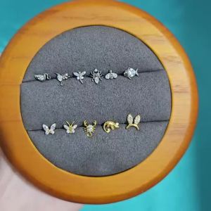 16G ASTM F136 Titanium Internal‑Thread Cartilage Stud Sparkly Zircon Animal‑shape Tragus Helix Conch Labret Lip Piercing Jewelry