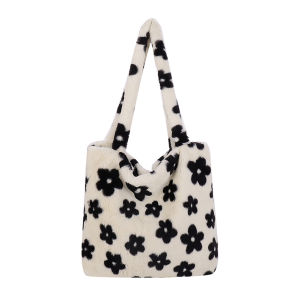 Stylish Faux Fur Tote Bag for Women Featuring Floral Design and Spacious Compartments for Daily Use