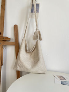 Artistic Cotton Linen Crossbody Bag Adjustable Womens Satchel Slouchy Bag Lazy Casual Tote Bag for Daily Use