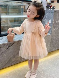 Elegant Long Sleeve Mesh Dress for Girls Comfortable Skin-Friendly Super Fairy Tale Spring Autumn Fashionable Childrens Skirt