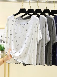 Modal Short Sleeve Printed T-Shirt Womens Summer Thin Smile Home Clothes Top plus Size Slimming Half Sleeve Base Shirt