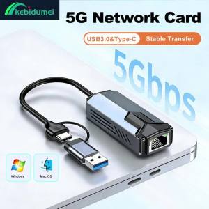 Kebidumei | Kebidumei 5G/2.5G/1000/100Mbps Wired Network Card Adapter USB Type C to RJ45 LAN Ethernet Converter Hub for Laptop Win 10 Win 11