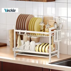 Veckle 2/3-Tier Dish Rack Organizer Dish Draining Rack Kitchen Organizer Stainless Steel Storage Shelf