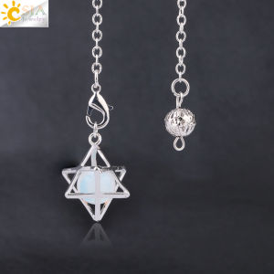 CSJA Reiki Natural Stone Merkaba Pendulum for Wicca Drowsing Hexagram Pendule Round Crystal Quartz Beads Pendants Jewellery F975