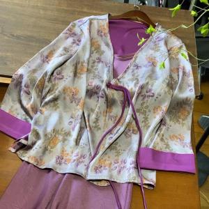 New Chinese Style Short Outerwear Womens Thin Long Sleeve Casual V-neck Coat Autumn New Arrival Versatile Thin Material