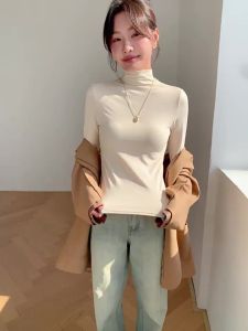 Dazzlin High Quality High Elastic Top Womens Shirt Half Turtleneck Shirt Womens Inner Wear Autumn and Winter Brushed Base Shirt Slim Fit Warm Outer Wear Long Sleeve T Womens T-shirt