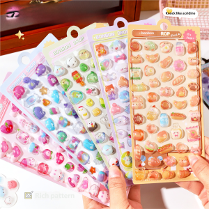 300Pcs Kawaii Cartoon 3D Relief Sticker Cute Crystal Jelly Patch for Mobile Phone Case Mirror Scrapbook Journal Animal Deco