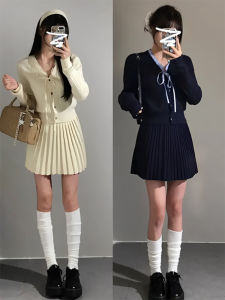 Homecore | Casual Fashion Set Long Sleeve Irregular Knit Cardigan High Waist Pleated Skirt Two Pieces