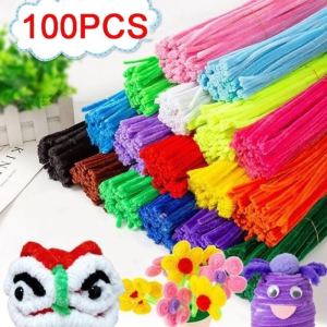 100Pcs DIY Multicolour Fuzzy Twisted Stick Craft Flower Chenille Stem Childrens Handmade DIY Toy