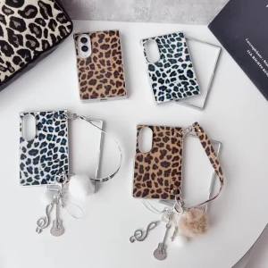 szhaiyu | Leopard Print Plating Case for Samsung Galaxy Z Fold 8 Ultra 7 6 5 Plush Fur Ball Music Guitar Pendant Wrist Strap Phone Cover