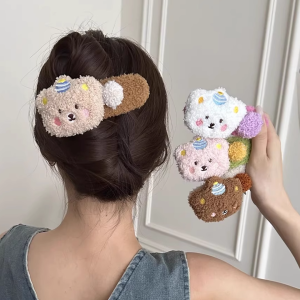 Autumn Winter Plush Bear Hair Clip Women Side Bangs Duckbill Clip Large Size Hair Card RoSCI Korean Style Fresh out Fashion