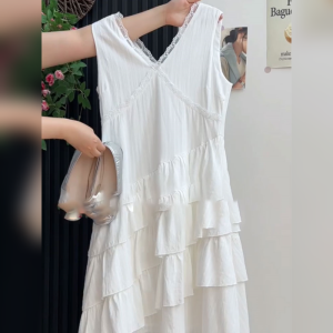 YUFUQING | Elegant French Style Sleeveless Long Dress Womens Summer New Gentle Hemline Waist Cinched White Colorful Commute Simple High Waist Polyester Fiber