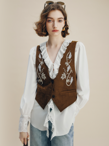 FAMANXUAN | Retro Embroidered Vintage Vest Set