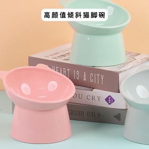 P65 Pet bowl High leg cat bowl tilted anti tip anti slip anti choke reduce neck burden neck protection