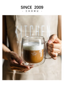 Double Layer High Borosilicate Glass Coffee Cup Heat Resistant Drinking Water Cup Transparent Tea Cup Home Use with Lid Handle