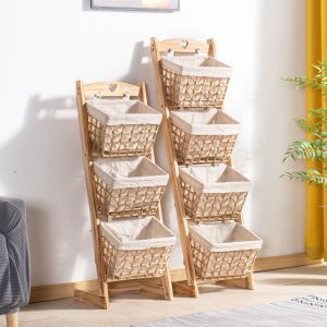 Kids Toy Storage Rack Basket Baby For Home Layered Storage Rack Floor Multi-Layer Snack Picture Book Solid Wood Shelf