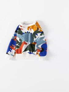 [zensasi] Baju Sweater Anak Laki-Laki Lengan Panjang Gambar Dinosaurus Warna Putih