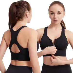 Women Zip Sports Bra Tank Plus Size Shockproof Gather Brassiere Female Yoga Running Fitness Bralette Womens Lingerie Underwear