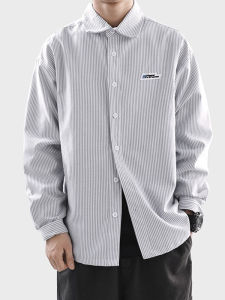 Fancy Stripes Shirt Mens Long Sleeves Spring and Autumn Hong Kong Style Loose Plus Size Shirt Japanese Style Workwear Shirt Thin Outwear