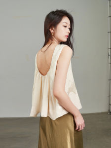 Heavyweight French Style Tencel Vest Womens Top Summer New round Neck Sleeveless Linen Embroidery Shirt Short Length Printed