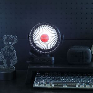 Yoobao F8 Strong Wind Mini Desktop Clip Rechargeable Fan Compact Size with 3 Speed Gears and LED Light