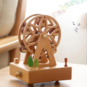 Wooden Carousel Dance Girl Music Box Christmas Ornament Rotary Train Musical Box Home Decoration For Birthday Gifts Valentine