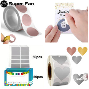 (แฟนสุด) 300ป้ายชิ้นทรงกลมพีซีเอสสติ๊กเกอร์สีเงินสีทองสีแดงสติกเกอร์แบบขูด DIY ทำมือสำหรับป้ายสติกเกอร์รอยขีดข่วนเกม