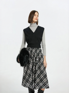 Vero Moda | High Waist Retro Plaid A-Line Stylish Versatile Midi Skirt