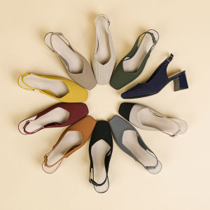 Breathable Knitted Sandals Versatile Flat Head Design Side Open High Heel Wrap up Design Fashionable Casual Low Cut Rubber Sole