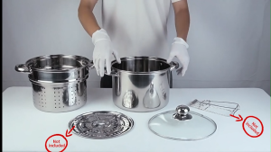 23cm Stainless Steel Pasta Pot Cooking Noodle Pot Multi Usage Cooking Pot with Glass Cover With Perforated Basket Induction Cooker Soup Pan Steamer Fryer Pasta for Home