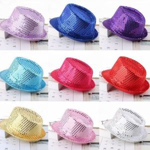 BOOCEAN Sequins Jazz Hat Masquerade Shiny Panama Cap Fashion Stage Dance Performance Hat Men Women