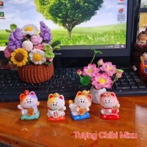 04 mẫu tượng Mèo Thần Tài phủ bóng size 5.5cm may mắn tài lộc