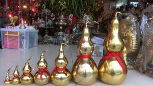 Hồ Lô Phong Thủy Trơn Màu Vàng Bằng Đồng Nguyên Chất Cao 20-23-25-28-30-33-38cm