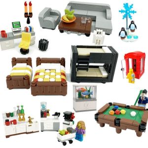 Modern Home Miniature Furniture DIY Building Blocks Particle Sofa TV Cabinet Indoor Decoration Toy for Teenagers And Adults