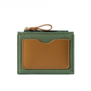 Fashionable Coin Purse Zipper Folded Color Block Card Holder Thin Simple Womens Short Wallet Compact Size PU Leather Wallet