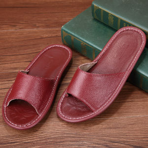 Summer Home Non-Slip Cowhide Slippers Indoor Household Wooden Floor Mens and Womens Genuine Leather Household Cowhide Bottom Slippers