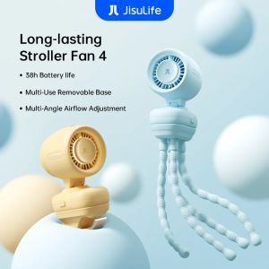 JISULIFE Mini Stroller Fan Portable Clip On Battery Operated with Night Light 5 Speeds LED Display Removable Flexible Stand