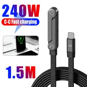 65W/240W Foldable 2-in-1 Bracket Data Cable Multifunction Fast Charging Type C Charger Cord Dual PD Cable for IPhone 17/16/15 Samsung