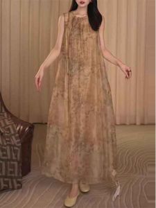 New Chinese Style Retro Loose Slim Print Dress Womens Summer Elegant Lady Fashionable Strapless Dress Sweet Style CXD621