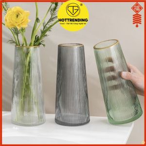 Bình hoa lọ hoa thủy tinh viền vàng cao cấp cắm hoa trang trí nội thất phòng khách Phong Cách Vitage