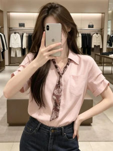 XUSHAN | Silk Scarf Tied V-Neck Loose Shirt