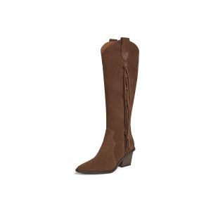 Joy & Peace | Leather Tassel Chunky Heel Cowboy Boots