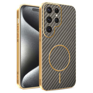 Case For Samsung Galaxy S25 Ultra S24 FE S26 Edge S23 S22 S21 Carbon Fiber Magnetic Shockproof Luxury Plating Plastic TPU Cover