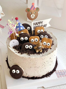 Creative Cute Bear Balloon Cake Decoration Small Eyes Big round Cookie Cartoon Bear Balloon Decoration Festive Decorations