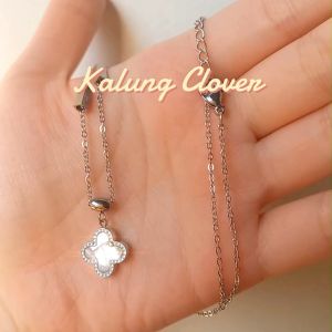 Kalung Titanium Asli Anti Luntur - Anti Karat Korean Style Model Clover Premium Bolak Balik Terbaru BONUS KOTAK - Lovelybutik