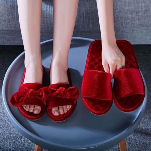 Red Celebratory Bridal Slippers for Groom and Bride