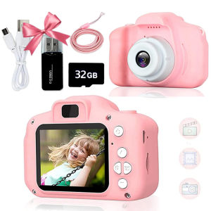 Kid Mini Camera 1080P Cartoon Selfie Toddler Digital Video Camera Toys With 32G SD Card for Boys/Girls Christmas Birthday Gifts