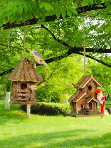 Natural Outdoor Real Wood Tree Skin Simulation Bird Nest Garden Courtyard Micro Landscape Decoration Yard Gardening Hanging Ornament