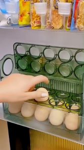 省位鸡蛋架 Egg Storage Box Automatic Flip egg holder Vertical Space-Saving Design for Refrigerator 30 eggs Rak penyimpanan telur jimat ruang Bekas telur Egg storage rack Tempat Letak Telur Spring Automatik Praktikal Bakul telur jimat tempat Rak telur