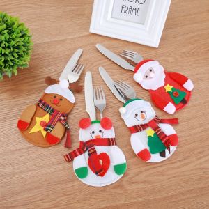 10PCS Christmas Decoration Snowman Santa Claus Reindeer Utensil Pouches - Creative Tableware Set Wrap for Holiday Dining Festive Fork and Knife Covers for Table Decor